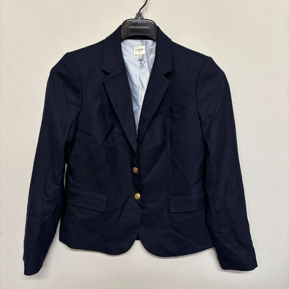 J Crew Women Schoolboy Blazer Jacket Size 8 Wool Blend SP21 Dark Blue C141 -15